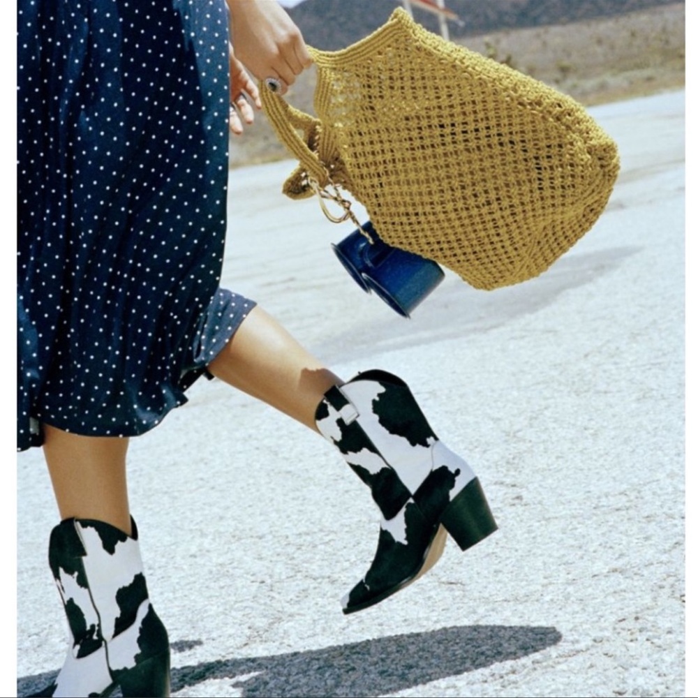 UO Cow Print Pony Hair Western Cowboy Boots